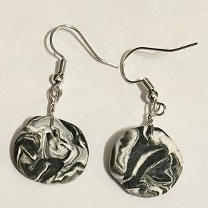 Handmade Clay Earrings Black White Pattern Unique